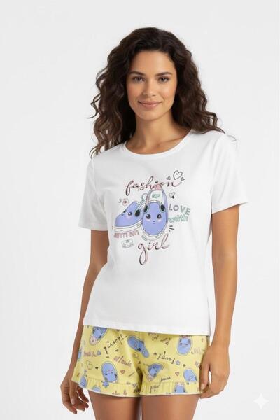 PEMBİŞ HOMEWEAR Women's Pajama Set Short Sleeve Shorts-Sezm-38