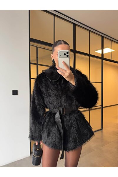 BB Bensu Buyruk Leather Belted Fur Coat