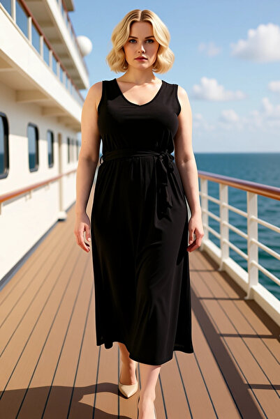 BENERLY Rochie midi pentru femei, cu decolteu în V, fără mâneci, tricotată el...