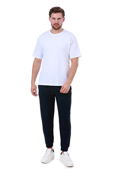 WERRONİ Men's Oversized Fit Wide Cut Crew Neck Cotton Basic White T-Shirt
