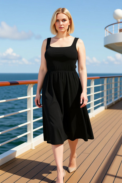 BENERLY Rochie maxi tricotată fără mâneci, cu guler pătrat, mărime mare, pent...