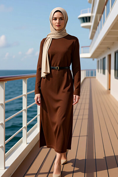 BENERLY Women's Mock Neck Standard Sleeve Knitwear Dress Maxi Fit Plain Patte...