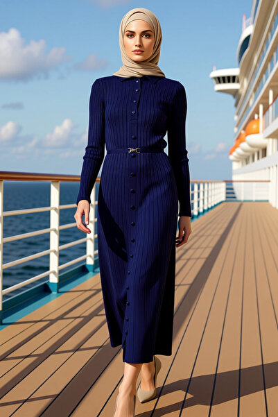 BENERLY Women's Shirt Collar Standard Sleeve Knitwear Dress Maxi Length A-Lin...