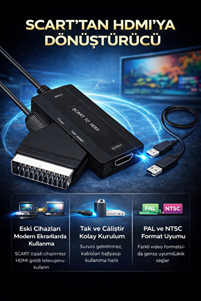 Coverzone Scart to HDMI Converter 720P 1080P Supported Pal Ntsc Compatible Old Tv Dvd Vhs |   Zr1126