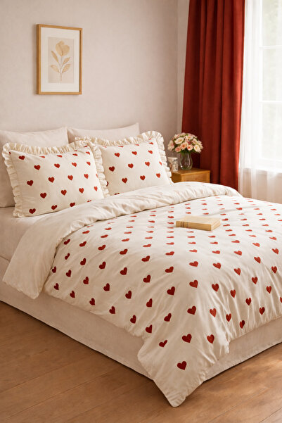 GÖRMEZ TEKSTİL Soft Cotton Double Size Leyla - White Ruffled Duvet Cover Set