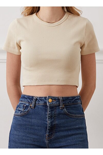 TAŞDELEN AVM Zenne Corded Fabric Crop Bodysuit