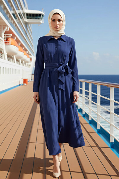 BENERLY Women Shirt Dress Shirt Collar Standard Sleeve Plain Pattern Belted M...