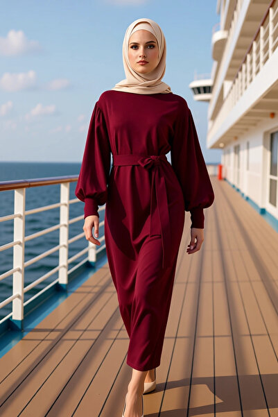 BENERLY Women's Mock Neck Balloon Sleeve Maxi Length Knitwear Dress Plain Pat...