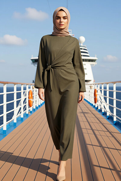 BENERLY Women's Crew Neck Standard Sleeve A-Line Fit Woven Dress Long Sleeve ...