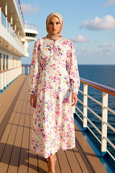 BENERLY Women's V-Neck Standard Sleeve Chiffon Woven Floral Pattern Dress Fun...