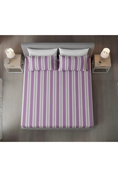 She&Co Double Fitted Sheet Set - Burgundy Striped