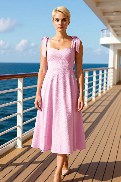 BENERLY Women's Sweetheart Neck Sleeveless Maxi Dress Plain Brode Pattern Ska...