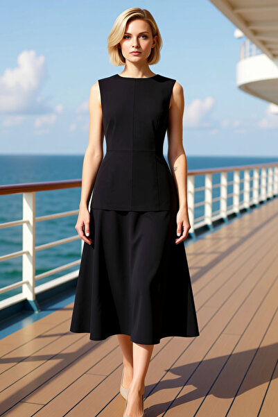 BENERLY Women's Crew Neck Sleeveless Skater Fit Midi Dress Functional Durable...