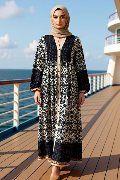 BENERLY فستان ماكسي نسائي بأكمام طويلة وياقة راجلان، منسوج بجودة عالية