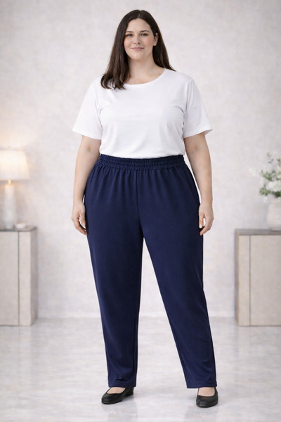 TUSSE بنطلون رياضي أنيق ذو لون موحد من قماش الفسكوز مقاس كبير مع خصر مطاطي