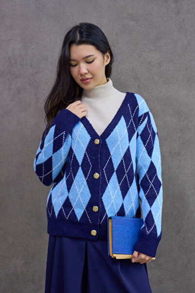 KÜÇÜĞÜM BUTİK Blue Diamond Patterned Cardigan