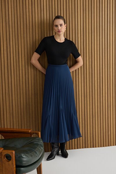 Aker Lacivert Volanlı Pilise Etek