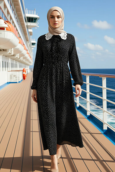 BENERLY Women's Peter Pan collar Polka Dot Long Sleeve a Line Mold Woven Dres...