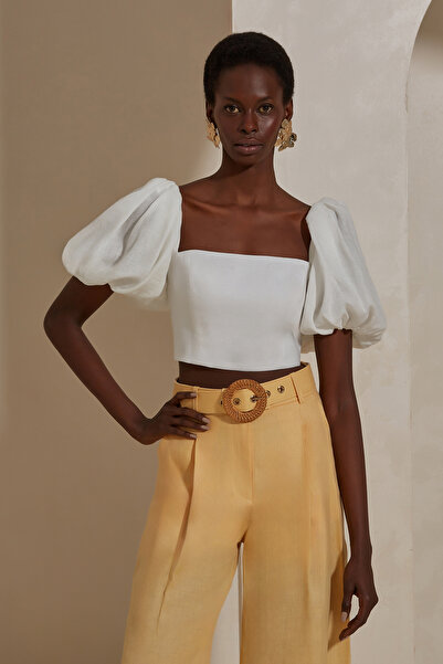 Dahlia Bianca Kimberly Keten Bluz