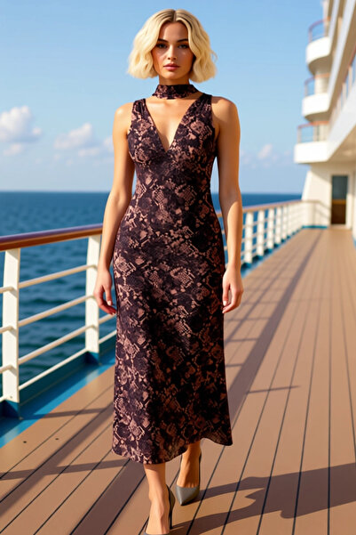 BENERLY Women's V-Neck Sleeveless Bodycon Mold Maxi Dress Animal Pattern Tull...