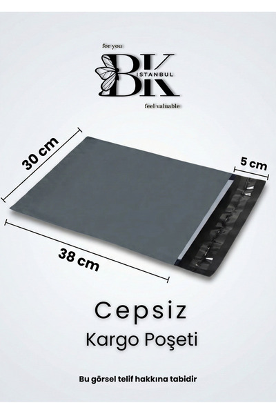 bkistanbul Kargo Poşeti Cepsiz 30x38 +5 cm Kargo Poşeti 80 Mikron İç Göstermez Gri Kargo Poşeti 100 Adet