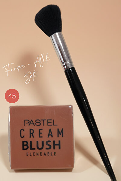 Pastel Kadın Kozmetik Allık Paleti ve Allık Fırçası 2`li Set