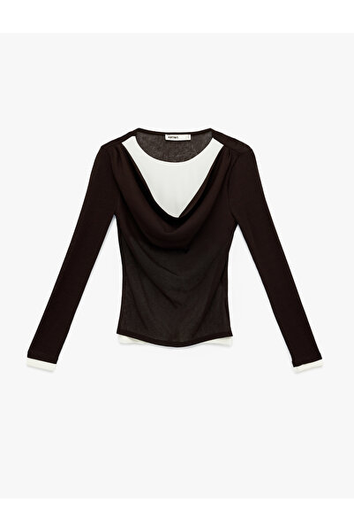 Koton Regular Fit Long Sleeve Degaje Collar Color Contrast T-Shirt