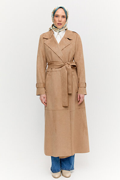 Setrms Kuşaklı Süet Görünümlü Uzun Kap