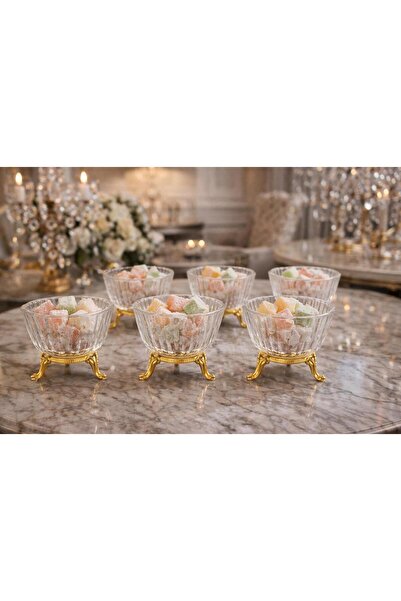 Wow Home Elegantly Designed Set of 6 Footed Glass Turkish Delight Bowls