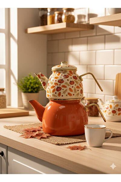 AAA Mutfağınıza Sıcaklık Katacak Desenli İkili Çaydanlık Takımı
