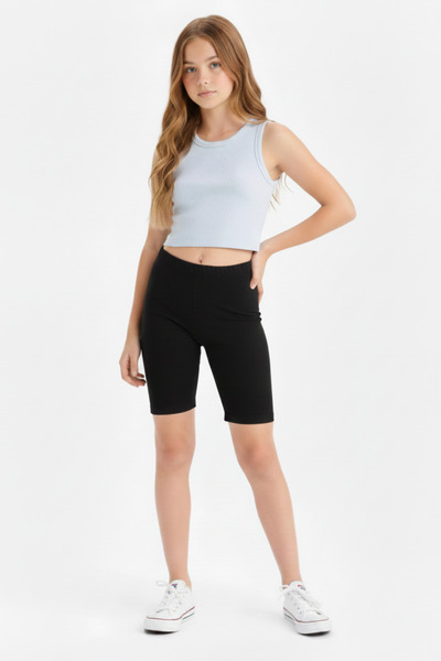 Arma Yıldız Κοριτσίστικο μαύρο κοντό καλσόν βαμβακερό ελαστικό ύφασμα ίσιο βασικό