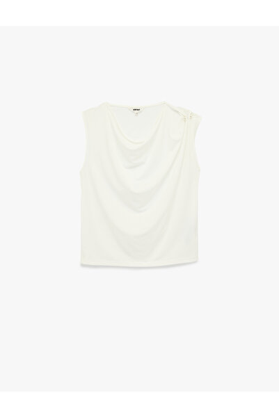 Koton Crepe Fabric Accessory Detailed Sleeveless Degaje Collar Blouse