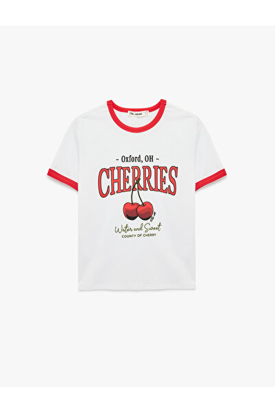 Koton Short Sleeve Crew Neck Cherry Printed Cotton T-Shirt