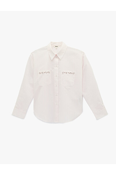 Koton Regular Fit Long Sleeve Pocket Detail Stone Detailed Poplin Shirt