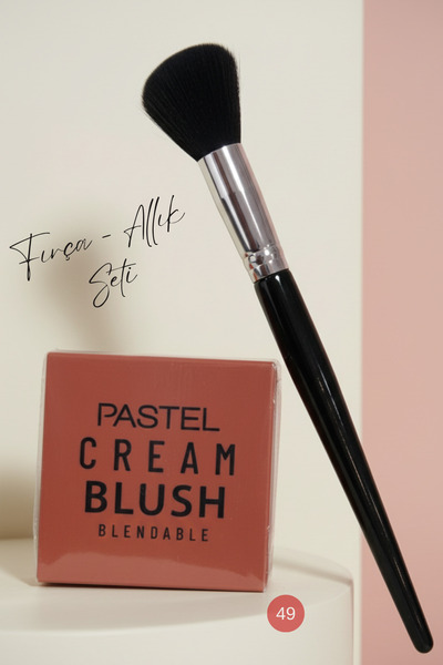 Pastel Kadın Kozmetik Allık Paleti ve Allık Fırçası 2`li Set