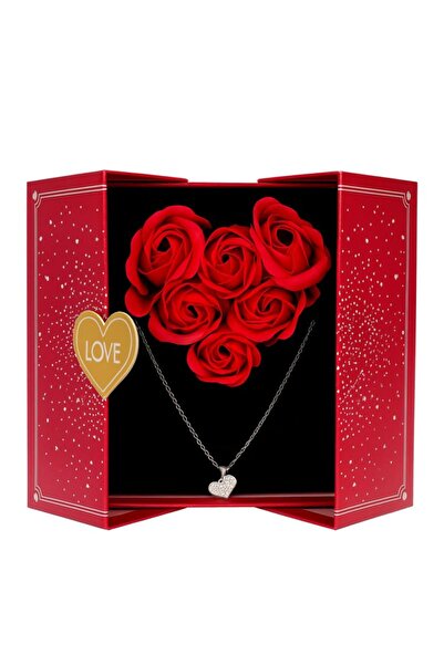 Welike Gift set with 6 soap roses and chain, book-type box - red