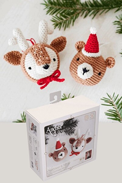 Anchor Reindeer and Bear Teddy Christmas Tree Ornament Crochet Amigurumi Kit