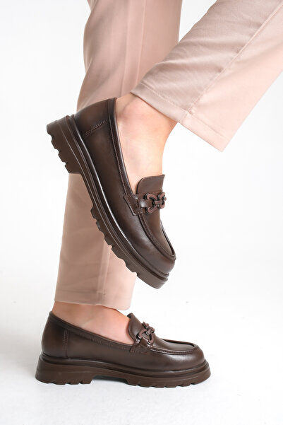 Park Fancy 833 KAHVE CİLT KADIN LOAFER AYAKKABI