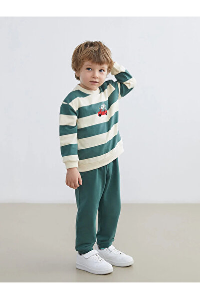 LC Waikiki Lcw Baby Ecru Crew Neck Striped Baby Boy Sweatshirt and Sweatpants...
