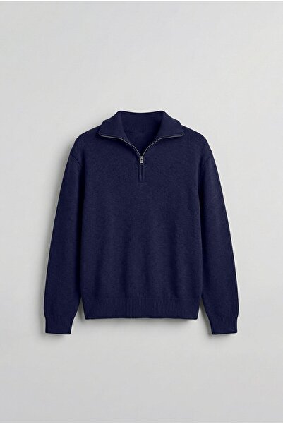 ablukaonline Men's Half Zip Premium Fabric Oversized Sweater Navy Blue