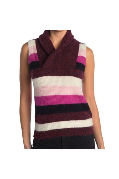 GANNI Paneled Striped Knitted Vest Alpaca Wool Blend Sleeveless Sweater