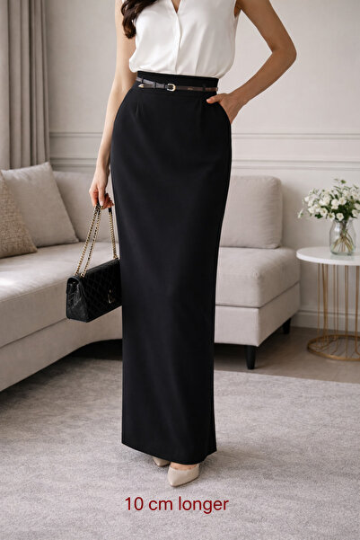 Kayra Pencil Skirt with Back Zipper Detail, Length 98 Cm.