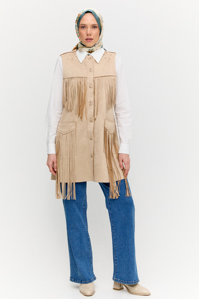 Setrms Süet Görünümlü Püsküllü Yelek