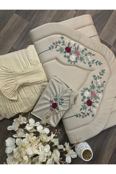 Gerenic Royal embroidered prayer rug set with embroidered sheet and Quran cover