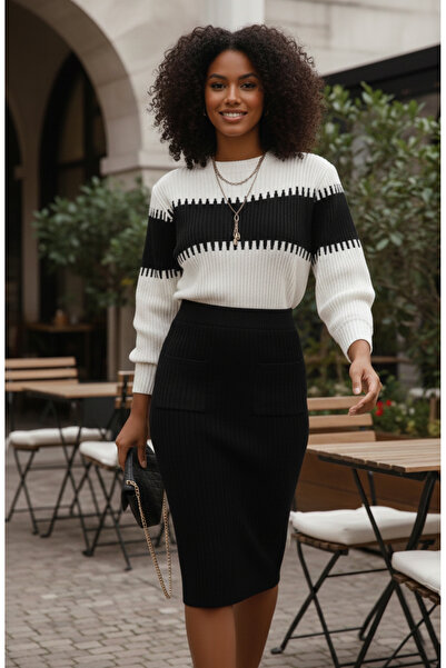 rengastyle طقم نسائي مكون من قطعتين: تنورة بتفاصيل جيبية وسترة تريكو