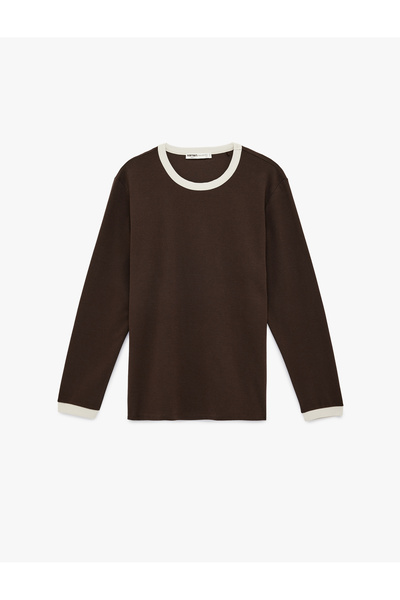 Koton Tricou cu mânecă lungă din bumbac cu contrast de culoare cu nervuri, cu...