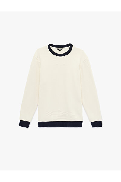 Koton Regular Fit Long Sleeve Cotton Waffle Textured Color Contrast Crew Neck...