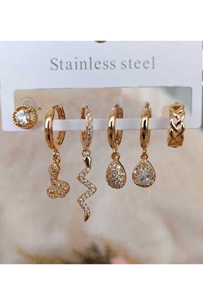 Tuel أقراط فولاذية مرصعة بأحجار الزركون الذهبية على شكل ييلان