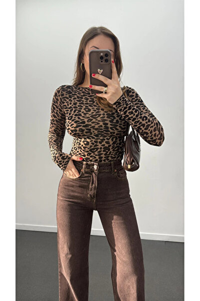 manana fashion Bluză cu decolteu barcă din cașmir cu imprimeu leopard