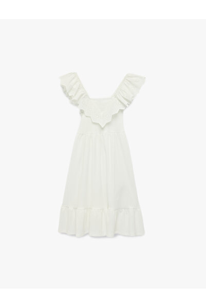 Koton Квадратна яка, без ръкави, наслоена плисирана рокля с дължина до коляното